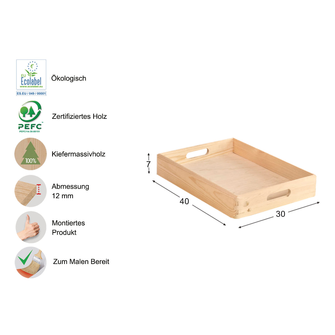 Holztablett 40x30x7 cm - herbeschick. - Astigarraga Kit Line