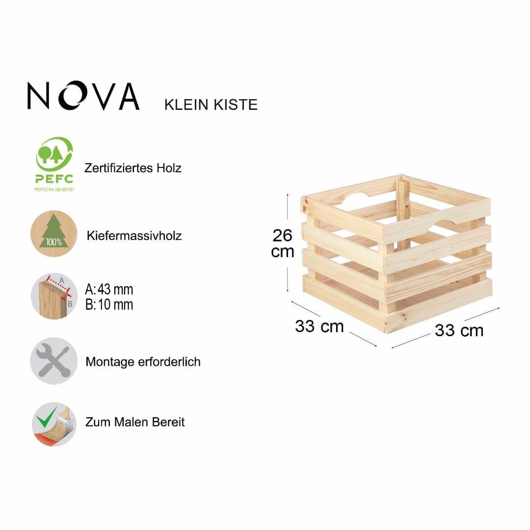 Kleine Holzkiste "NOVA" mit Sprossen - 33x33x26 cm - herbeschick. - Astigarraga Kit Line