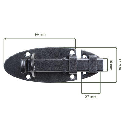 Bemaßter Schlossriegel ALBERTS DURAVIS 90x44 mm in schwarz